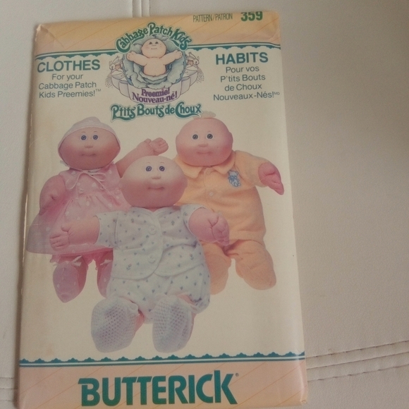 4/$50 Butterick 359 Cabbage Patch Kids Clothes Pattern - Picture 1 of 6